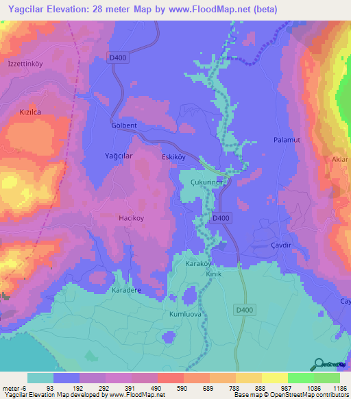 Yagcilar,Turkey Elevation Map