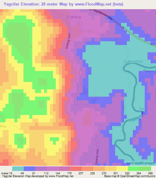 Yagcilar,Turkey Elevation Map