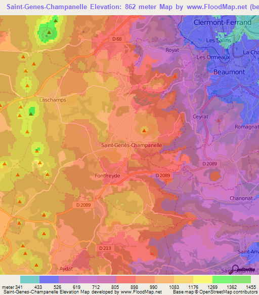 Saint-Genes-Champanelle,France Elevation Map