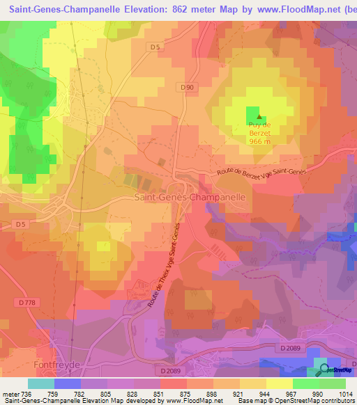 Saint-Genes-Champanelle,France Elevation Map