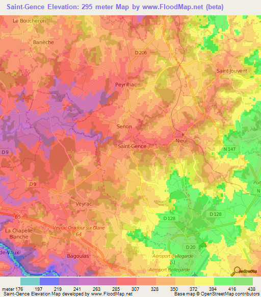 Saint-Gence,France Elevation Map