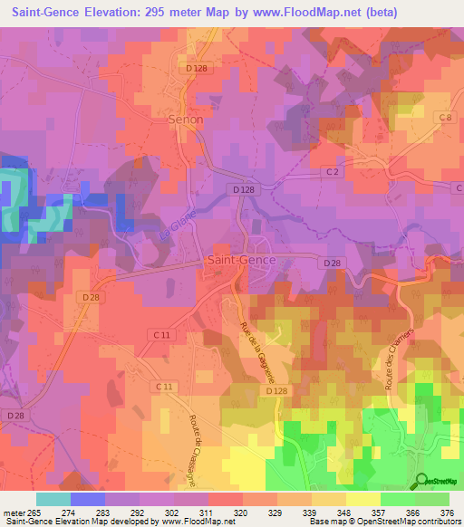 Saint-Gence,France Elevation Map