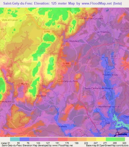 Saint-Gely-du-Fesc,France Elevation Map