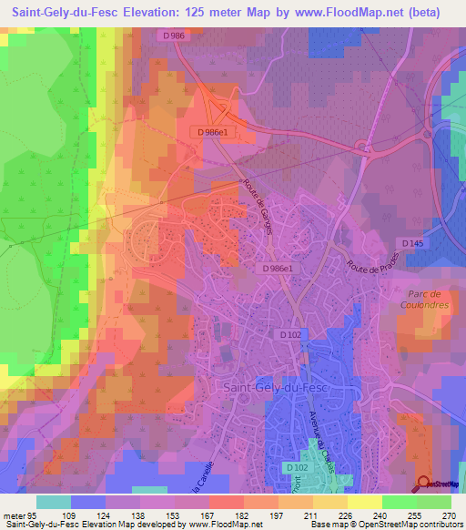 Saint-Gely-du-Fesc,France Elevation Map