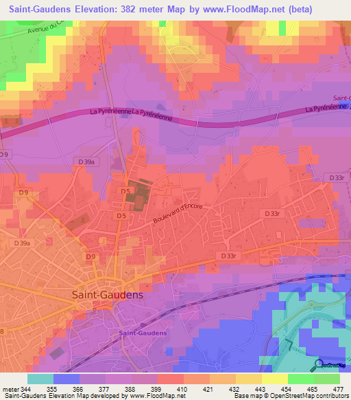 Saint-Gaudens,France Elevation Map