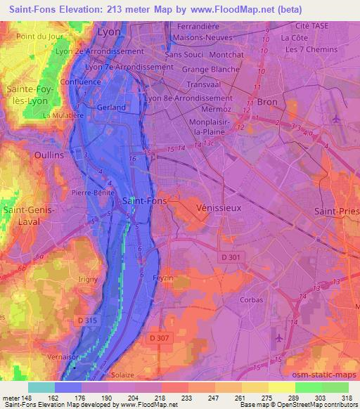 Saint-Fons,France Elevation Map