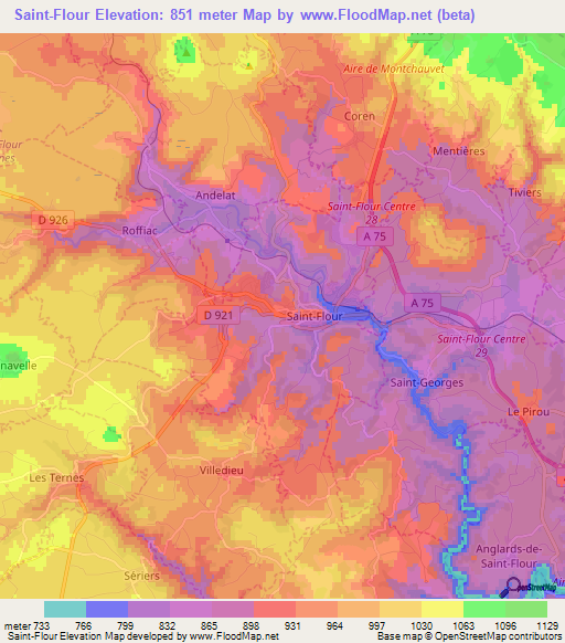 Saint-Flour,France Elevation Map