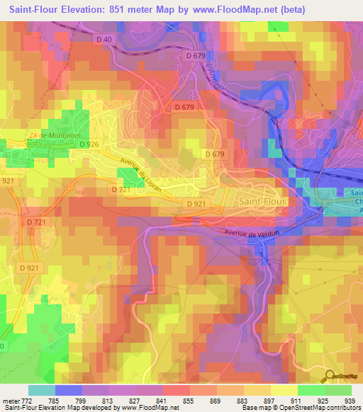 Saint-Flour,France Elevation Map