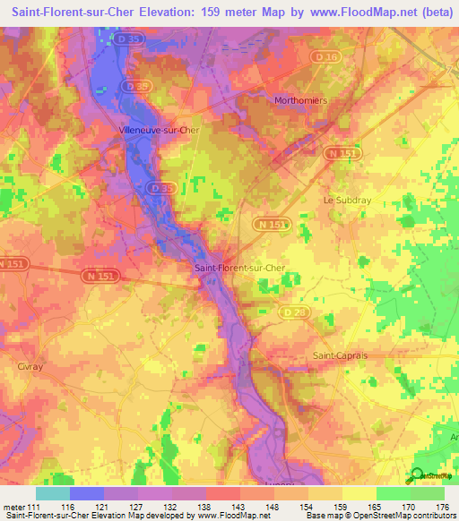 Saint-Florent-sur-Cher,France Elevation Map
