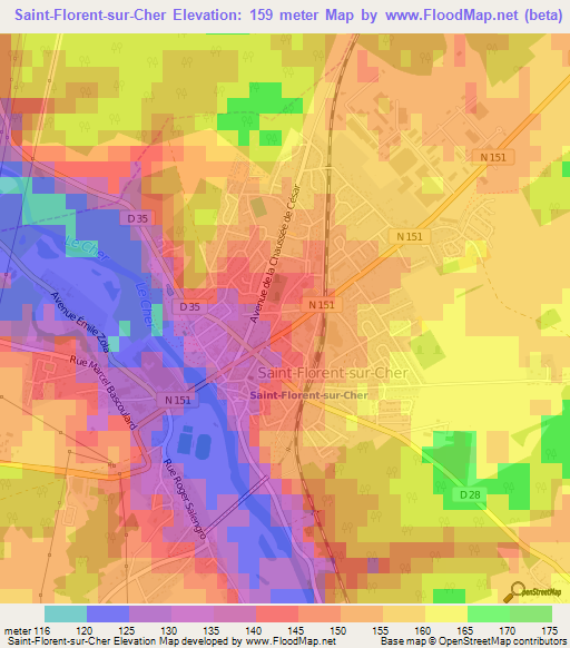 Saint-Florent-sur-Cher,France Elevation Map