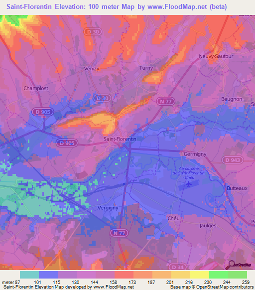 Saint-Florentin,France Elevation Map