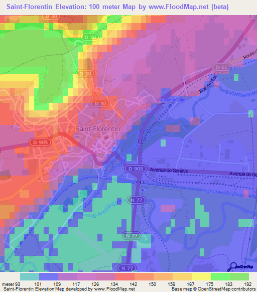 Saint-Florentin,France Elevation Map