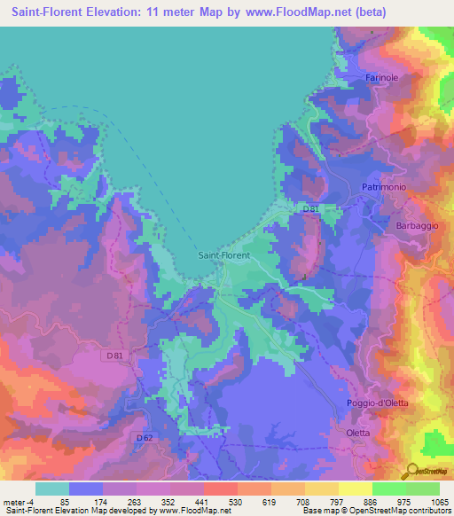 Saint-Florent,France Elevation Map