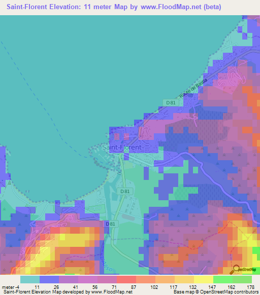 Saint-Florent,France Elevation Map