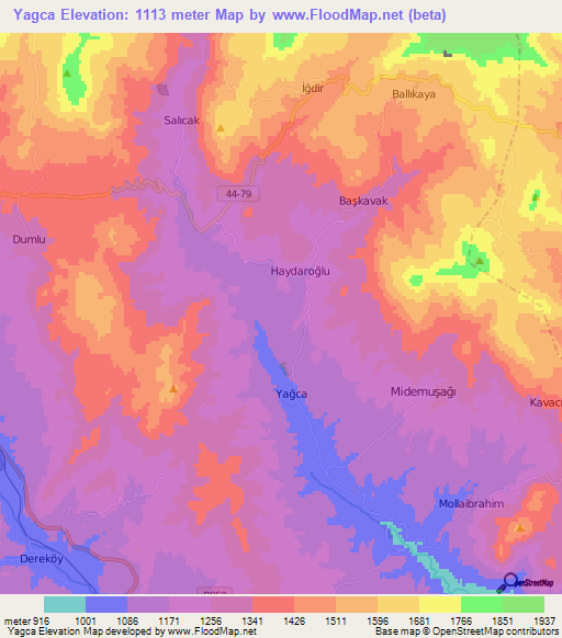 Yagca,Turkey Elevation Map