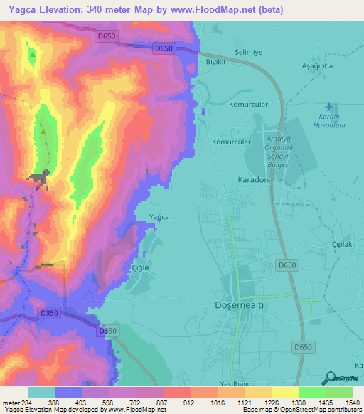 Yagca,Turkey Elevation Map