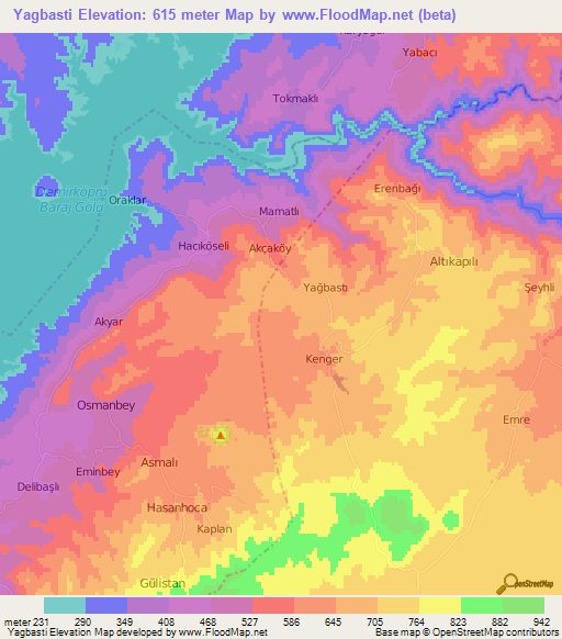 Yagbasti,Turkey Elevation Map