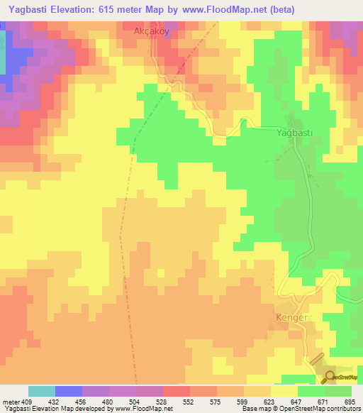 Yagbasti,Turkey Elevation Map