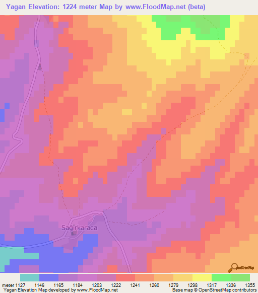 Yagan,Turkey Elevation Map