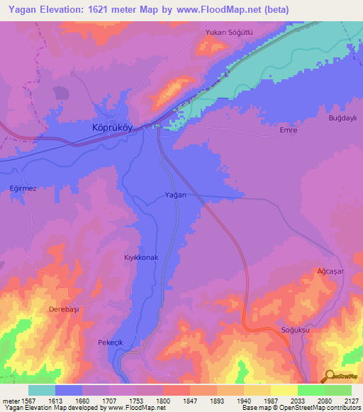 Yagan,Turkey Elevation Map