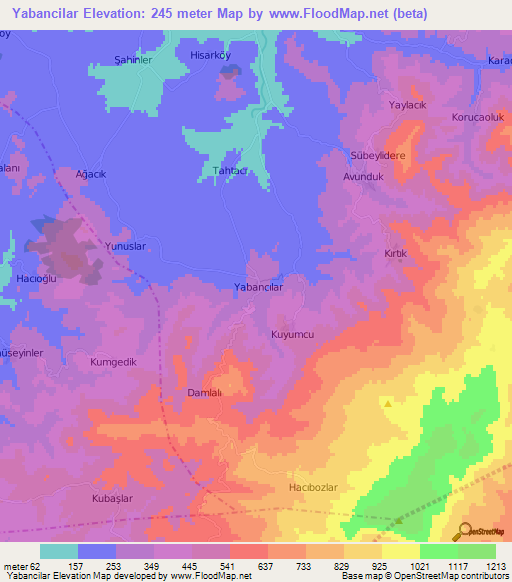 Yabancilar,Turkey Elevation Map