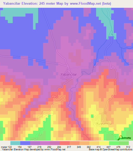 Yabancilar,Turkey Elevation Map