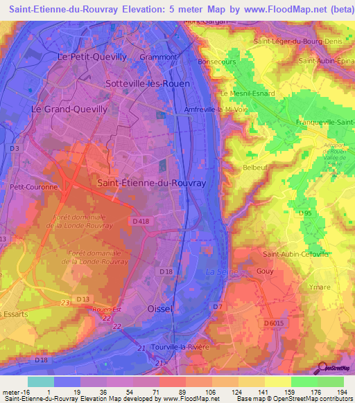 Saint-Etienne-du-Rouvray,France Elevation Map