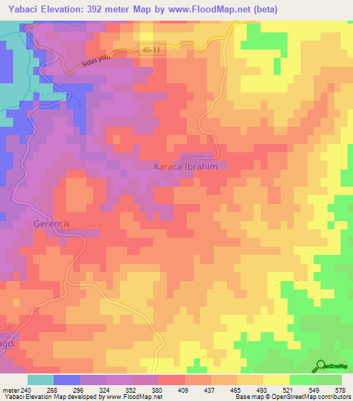 Yabaci,Turkey Elevation Map