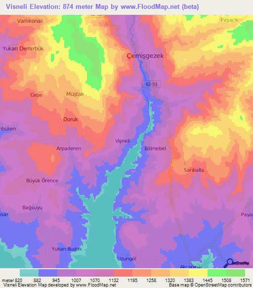 Visneli,Turkey Elevation Map