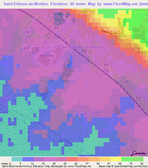 Saint-Etienne-de-Montluc,France Elevation Map