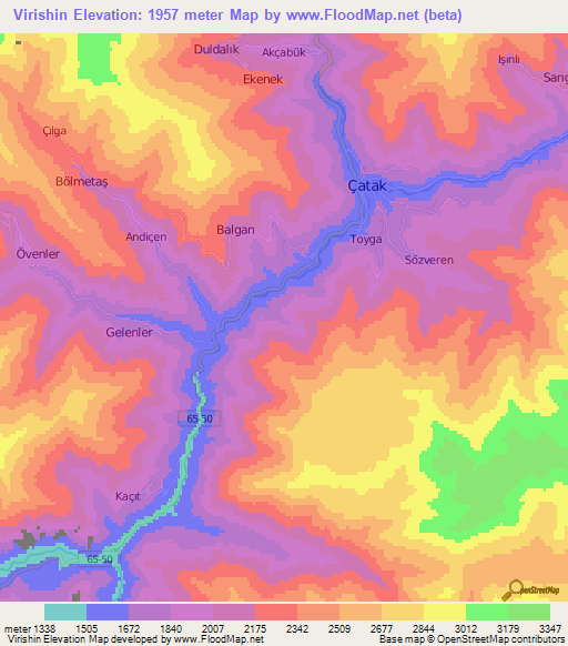 Virishin,Turkey Elevation Map