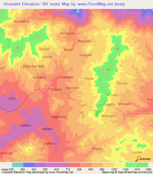 Virantaht,Turkey Elevation Map