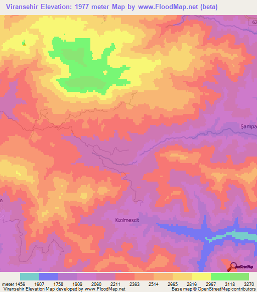 Viransehir,Turkey Elevation Map