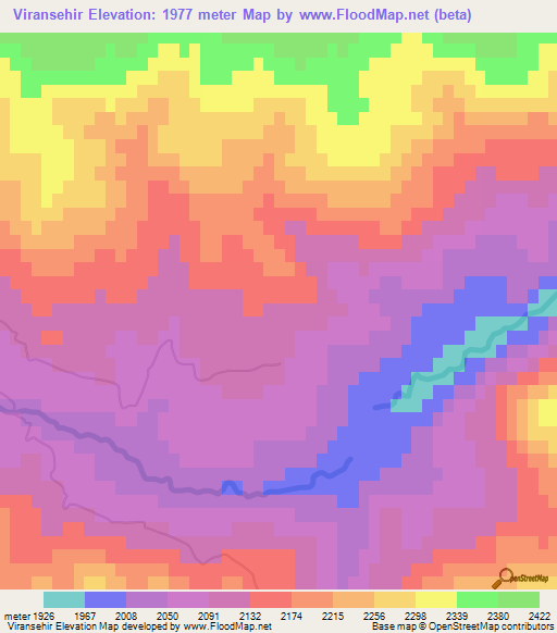 Viransehir,Turkey Elevation Map