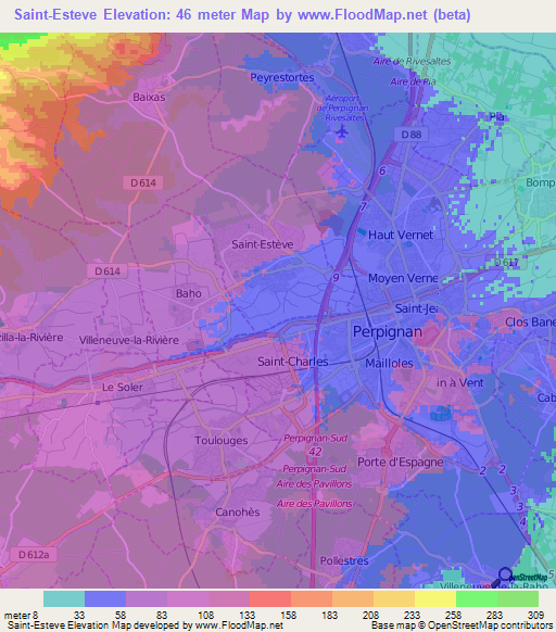 Saint-Esteve,France Elevation Map