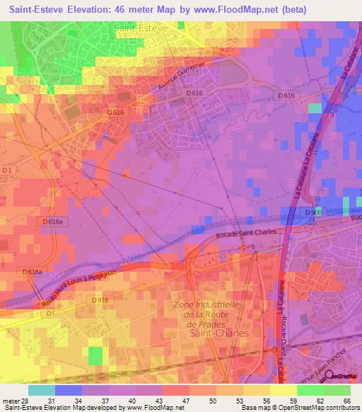 Saint-Esteve,France Elevation Map