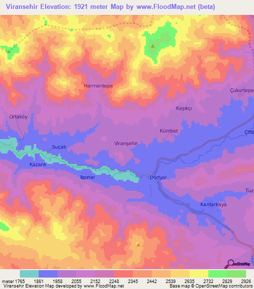 Viransehir,Turkey Elevation Map