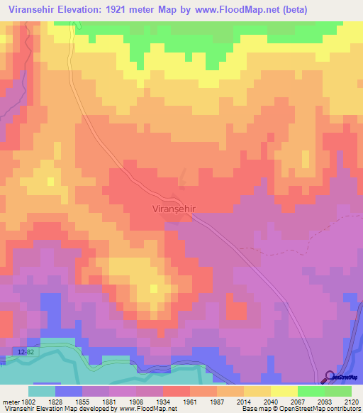 Viransehir,Turkey Elevation Map