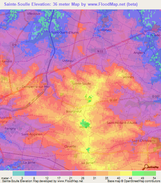 Sainte-Soulle,France Elevation Map