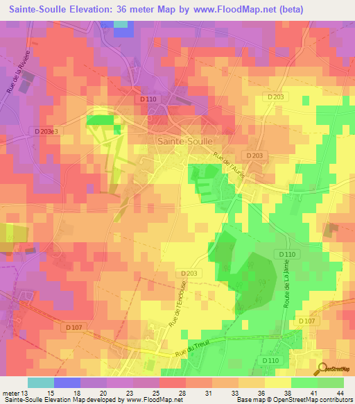 Sainte-Soulle,France Elevation Map