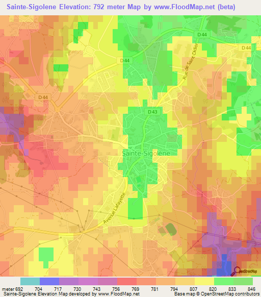 Sainte-Sigolene,France Elevation Map