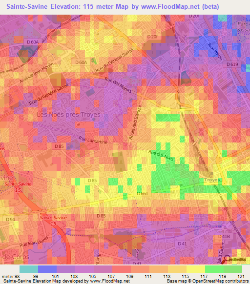 Sainte-Savine,France Elevation Map