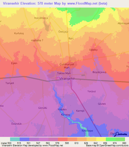 Viransehir,Turkey Elevation Map