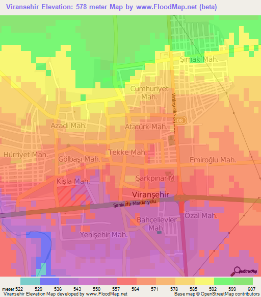 Viransehir,Turkey Elevation Map