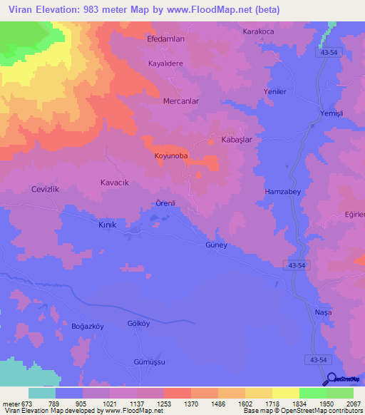 Viran,Turkey Elevation Map