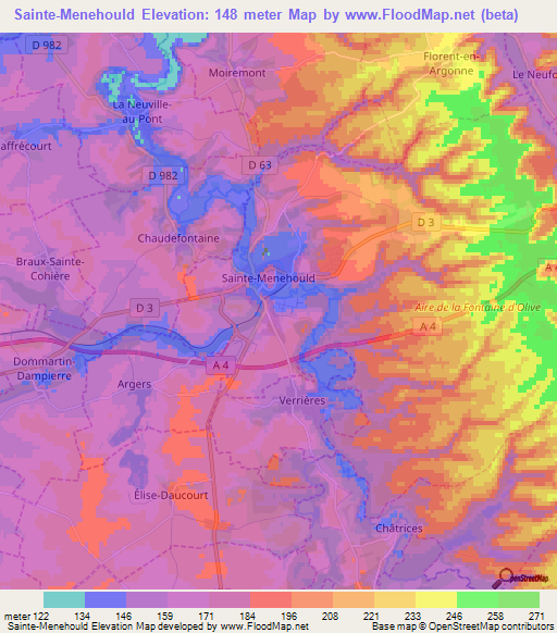 Sainte-Menehould,France Elevation Map