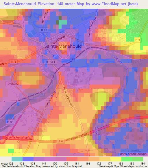 Sainte-Menehould,France Elevation Map