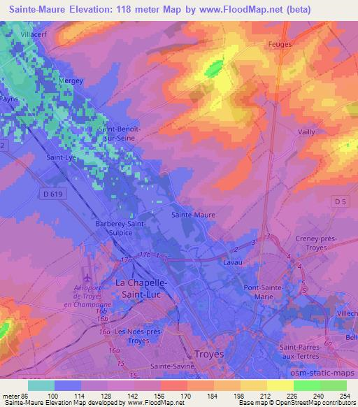 Sainte-Maure,France Elevation Map