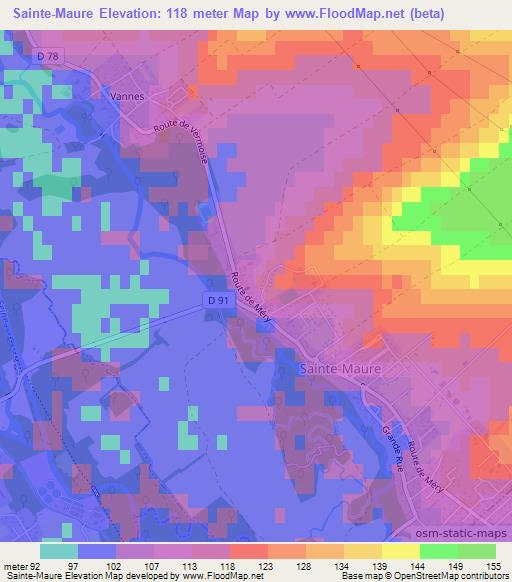 Sainte-Maure,France Elevation Map