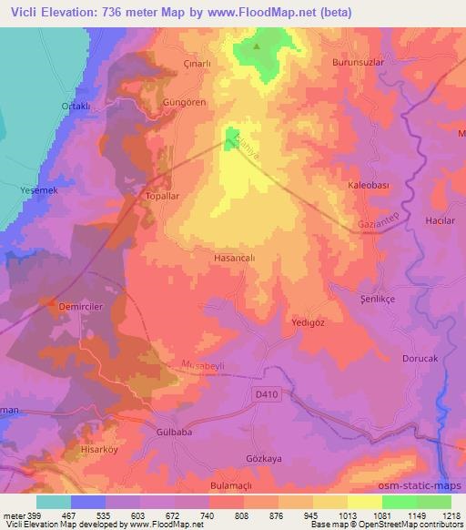 Vicli,Turkey Elevation Map